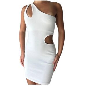 ZARA  Woman Mini Asymmetrical Cut-Out White Dress Size  Large NWT